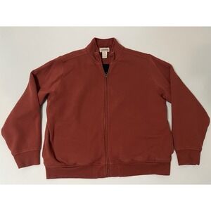 Katahdin Iron Works LL Bean Sherpa Lined Full Zip Sweater Sz L Rust Orange Heavy